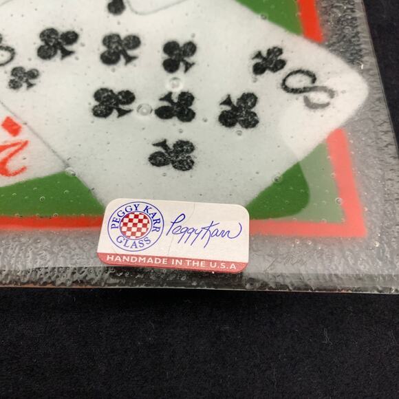 Peggy Karr Fused Glass Playing Cards Serving Platter Bridge Poker Signed 2006 - Picture 2 of 11